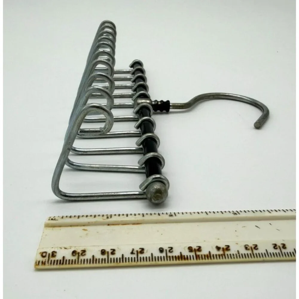 Vintage Tie & Belt Hanger - 10 Hook Metal Closet Organizer - Black & Chrome
